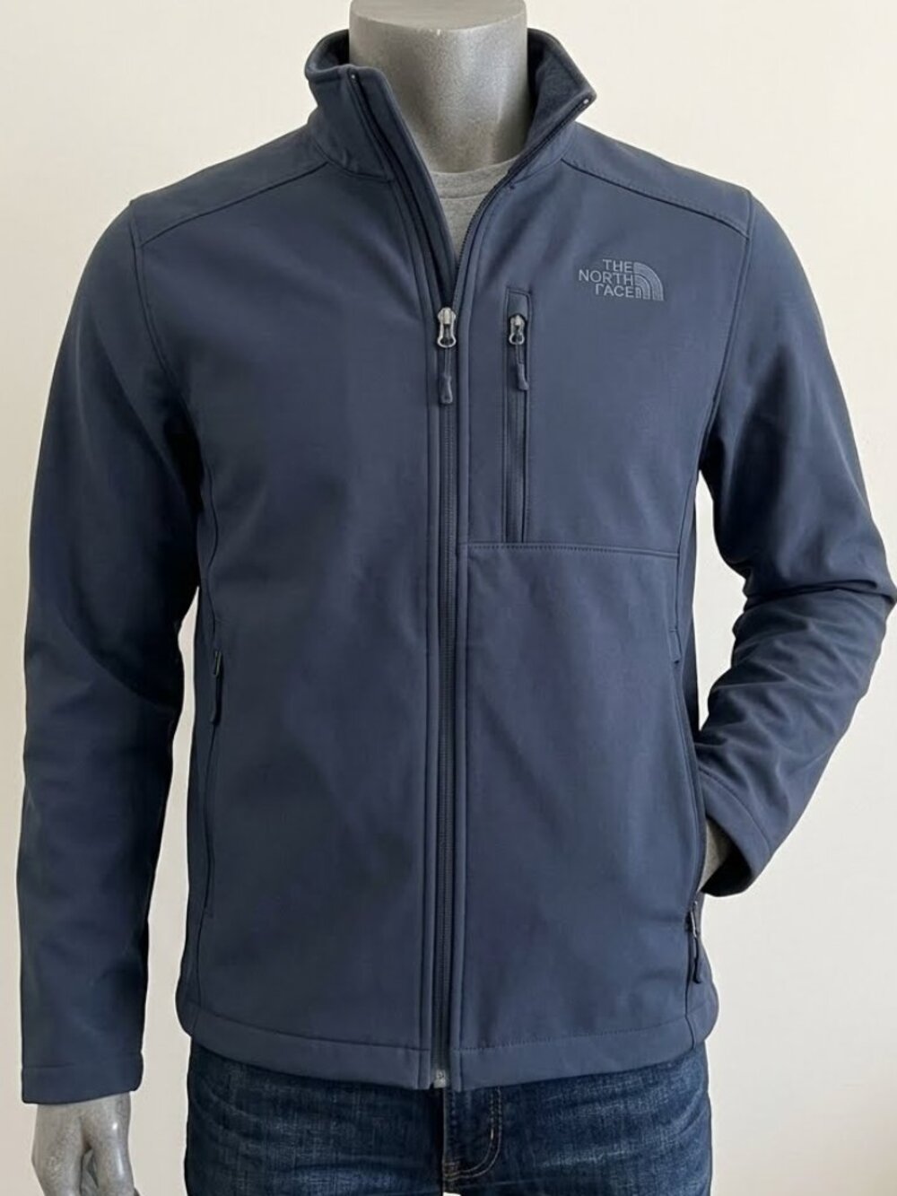 The North Face Windwall Softshell Blue Full Zip Fleece Lined Jacket Men's M